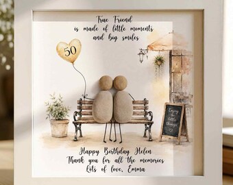 Personalized Birthday Pebble Art Frame,Birthday Friend Keepsake,Unique Frame Gift,Pebble Picture For Birthday,Birthday Gift For Best Friend