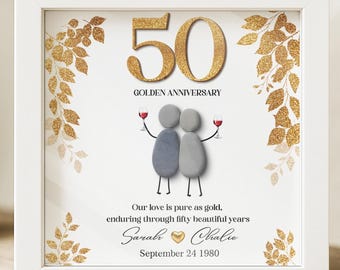Personalized 50th Anniversary Pebble Frame: Golden Anniversary Keepsake