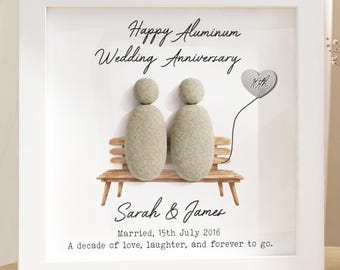 Marco de fotos de boda personalizado de aluminio con forma de guijarro, regalo de décimo aniversario para esposa, esposo, marco de fotos de aniversario de estaño con forma de guijarro, regalo de boda para esposa, esposo