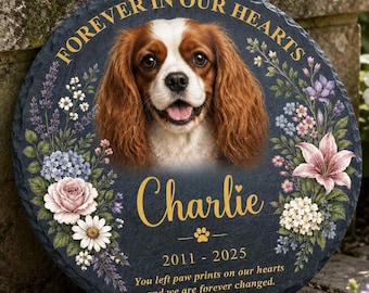 Personalized Pet Photo Memorial Stone,Dog Cat Photo Garden Stone,Memorial Plaque Floral Outdoor Decor,Loss Pet Tombstone Gift,Dog loss sign,