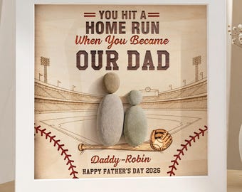 Arte personalizado con piedras de béisbol para papá, regalo del Día del Padre 2026 con temática de estadio de jonrones, regalo para papá en el Día del Padre, marco con arte de piedras, regalo para papá de parte de un niño.