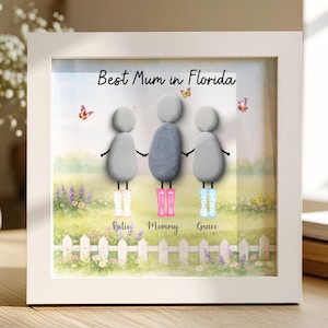 Personalised Best Mum in Texas Pebble Art Picture, Mothers Day Gift for mom grandma nana, Gift from Children & Grandchildren, Peble art