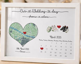 Marco personalizado para mapa de boda, recuerdo del lugar de la boda, regalo de aniversario, regalo de boda único, regalo de fecha de boda, regalo para la pareja.