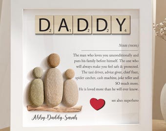 Marco de fotos personalizado con la definición de papá, regalo de arte con piedras para papá, regalo único para el Día del Padre, regalo de cumpleaños para papá, regalos para papá de parte de los niños