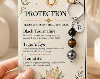 Personalized Crystal Keyring For Protection,Crystal Keepsake,Genuine Natural Gemstone,Protection Keychain,Black Tournaline,Tiger Eye,Hematie