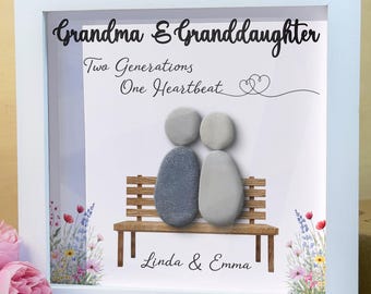 Marco de fotos personalizado con arte de guijarros para nieta, marco especial con arte de guijarros naturales para nieta, regalo sentimental, regalo de cumpleaños para la abuela
