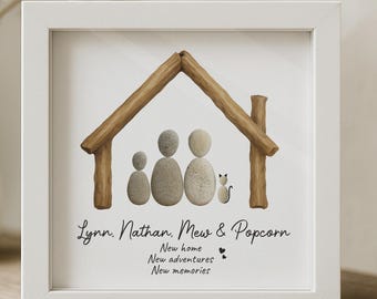 New Home Pebble Frame Art, Family pebble, father's day gift for dad, housewarming our first home sign, home sweet home,moving new house gift