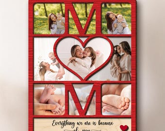 Personalized Photo Mom Collage Wood Sign,Mother's Day Gift From Kids,Everything We Are Because Of You,Gift For Grandma,Mother,Birthday Mom