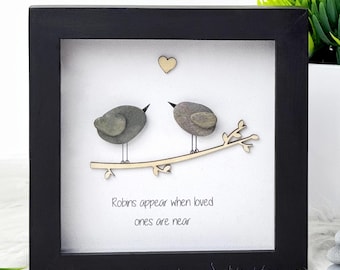 Robin Pebble Art Frame: Handmade Sympathy Gift, Bereavement Keepsake