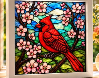 Cardinal Memorial Faux Stained Glass Frame,Parents Loss Sympathy Gift,Sign From Heaven,Unique Keepsake,Cardinal Lover,Remembrance Keepsake