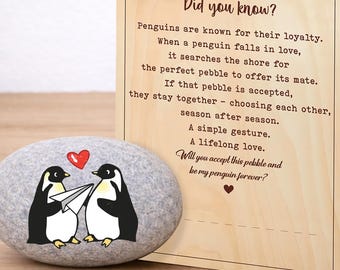 Regalo de aniversario de pingüinos enamorados, recuerdo de pingüinos de río para parejas, decoración romántica de pingüinos de piedra, aniversario de bodas