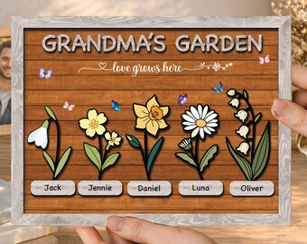 Personalized Birth Month Flower Frame,Mother's Day Birth Month Floral Family,Grandma's Garden,Gift For Grandma,Floral Art,Mom Birthday Gift