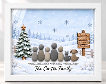 Personalized Christmas Family Pebble Art Frame,Family and Pet Portrait,Unique Stone Art Gift,Unique Stone Art Gift,Xmas Family Gift 2026