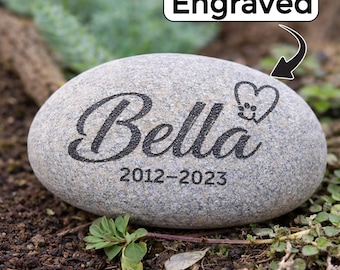 Piedra conmemorativa personalizada para mascotas, lápida grabada con la huella de la pata de un perro o gato, regalo de condolencia para mascotas, recuerdo de piedra de río.