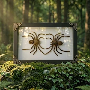 2 Real Spiders Heart Frame Taxidermy Display, Preserved Spiders Love Heart Decor, Gothic Oddities, Curio Gift, Valentine Wall Art