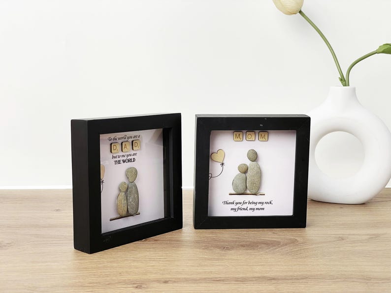 Personalized Mom Pebble Art Frame,Custom Mother Daughter Gift,Mother Children Pebble Gift,uique gift mom sign,fast ship gift for mom bild 8
