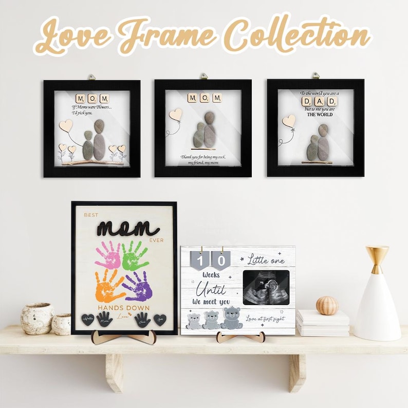 Personalized Mom Pebble Art Frame,Custom Mother Daughter Gift,Mother Children Pebble Gift,uique gift mom sign,fast ship gift for mom bild 10