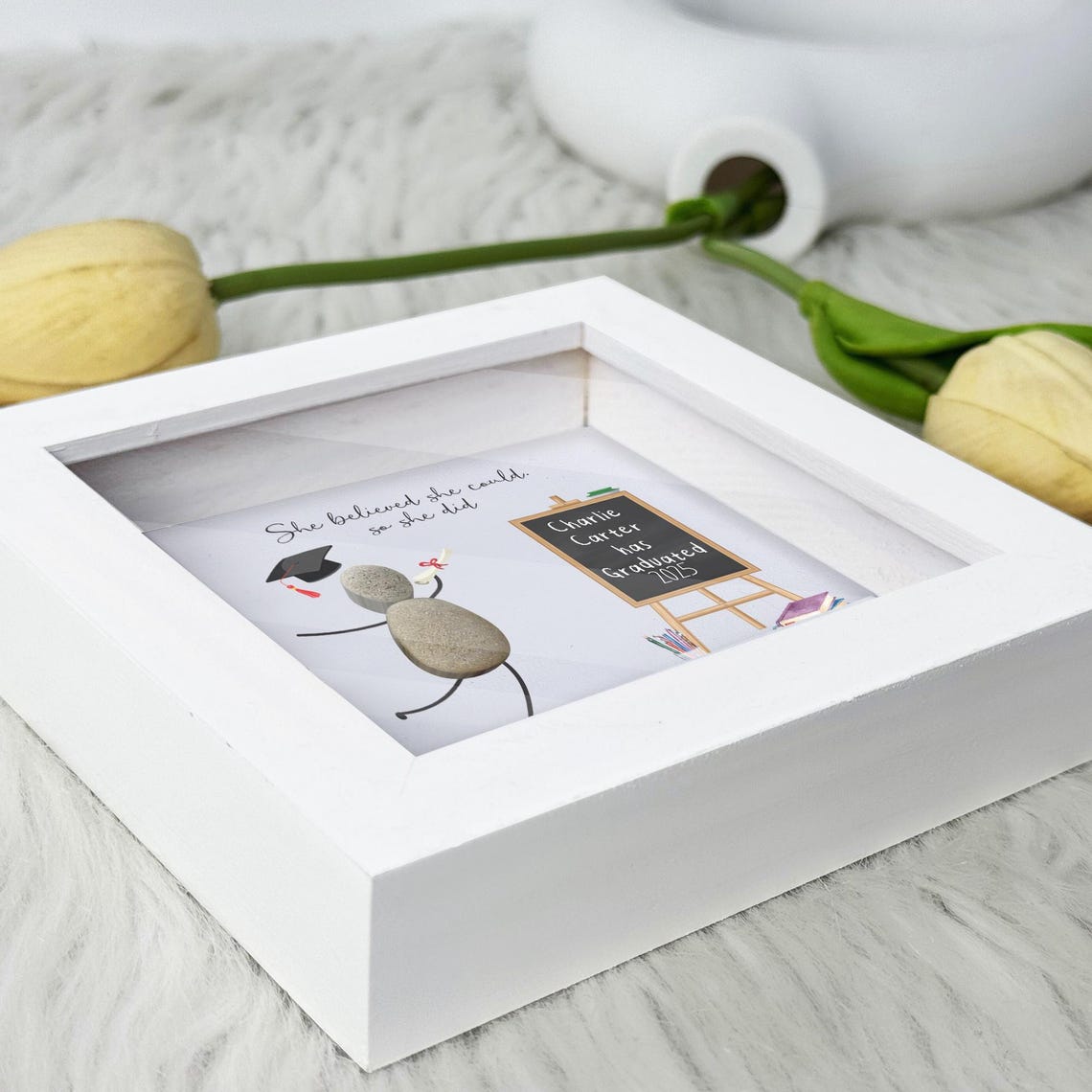 Personalized Graduation Pebble Picture Frame, Framed Pebble Art ...