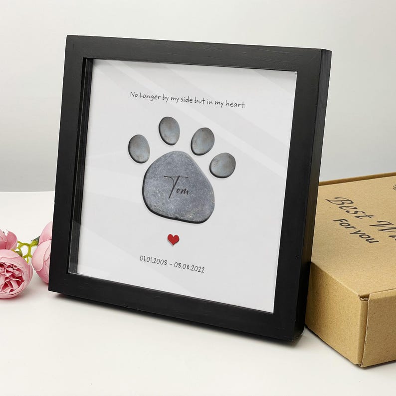 Personalized Pet Memorial Frame: Paw Print Stone Art, Loss of Dog/cat ...