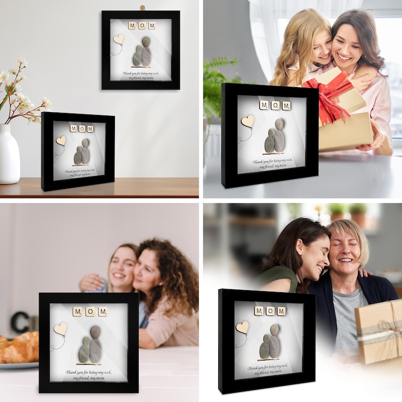 Personalized Mom Pebble Art Frame,Custom Mother Daughter Gift,Mother Children Pebble Gift,uique gift mom sign,fast ship gift for mom bild 9