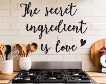 Letrero metálico para la cocina: El ingrediente secreto es el amor, decoración de cocina