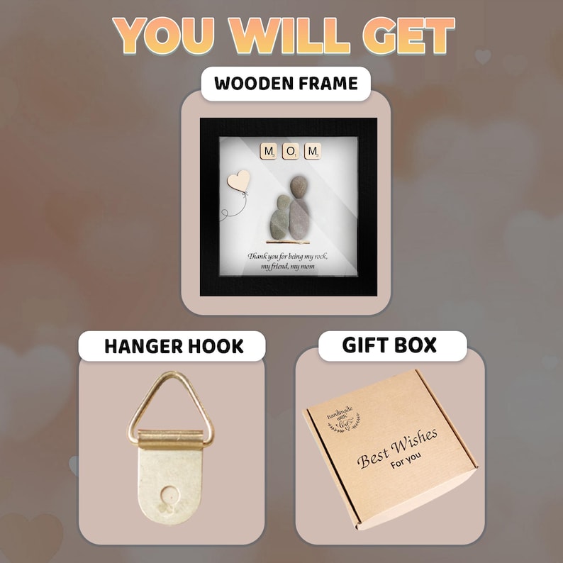 Personalized Mom Pebble Art Frame,Custom Mother Daughter Gift,Mother Children Pebble Gift,uique gift mom sign,fast ship gift for mom bild 2