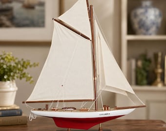 Red COLUMBIA Sailing Yatch Boat Wooden Model 27” Model Ship Nautical Decor Gift Wood Ship Handmade Gift Décor Decoration Display Collection