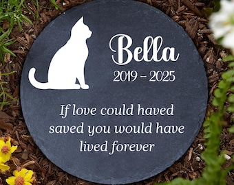 Engraved Slate Cat Memorial Stone: Heart or Round Pet Loss Gift