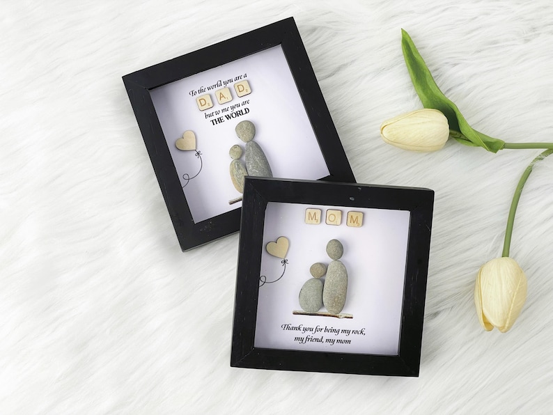 Personalized Mom Pebble Art Frame,Custom Mother Daughter Gift,Mother Children Pebble Gift,uique gift mom sign,fast ship gift for mom bild 7