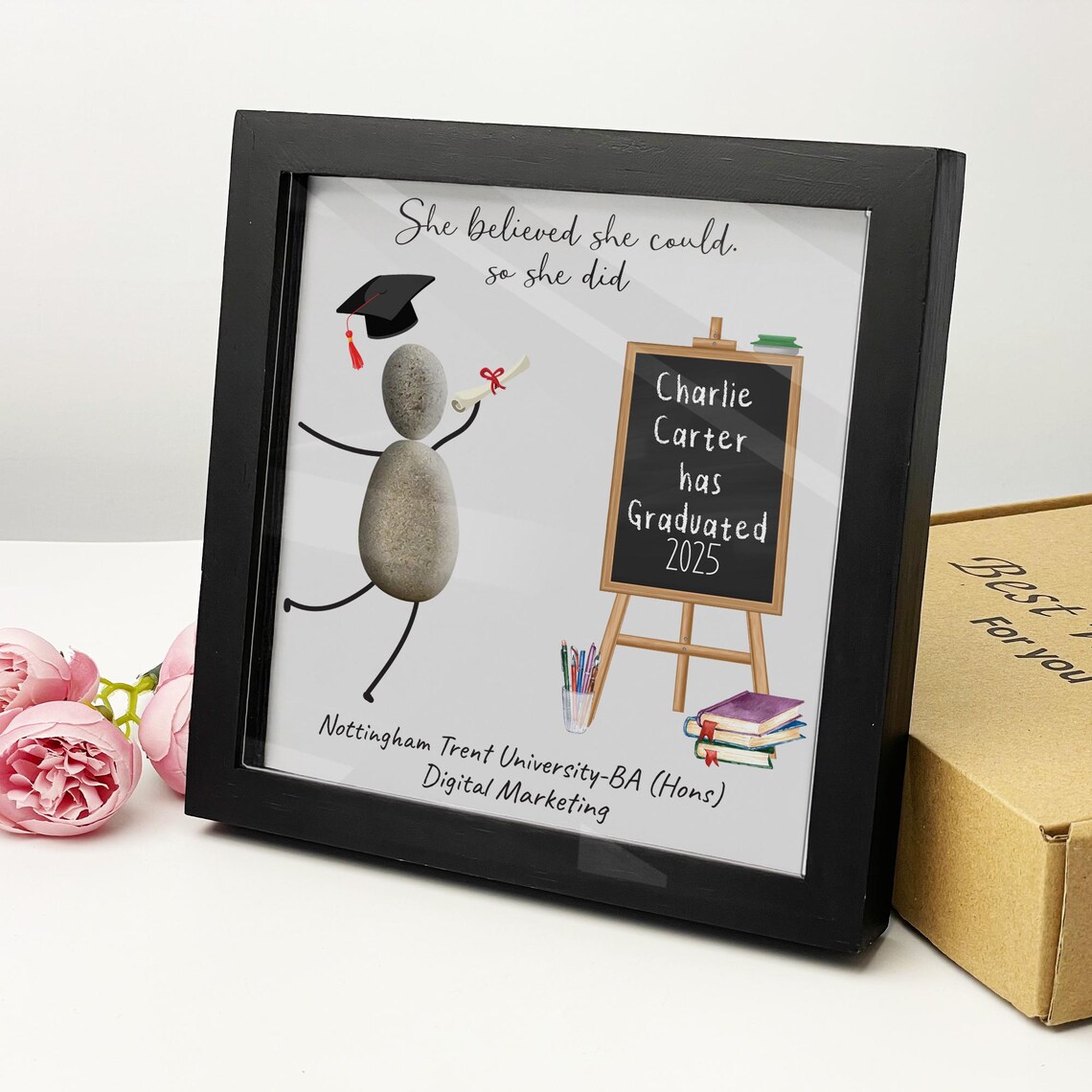 Personalized Graduation Pebble Picture Frame, Framed Pebble Art ...