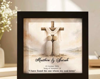 Personalised Christian Couple Pebble Picture,Bible Verse Pebble Art Couple Gift,Song of Solomon 3:4 Keepsake,Christening Day Church,Couple