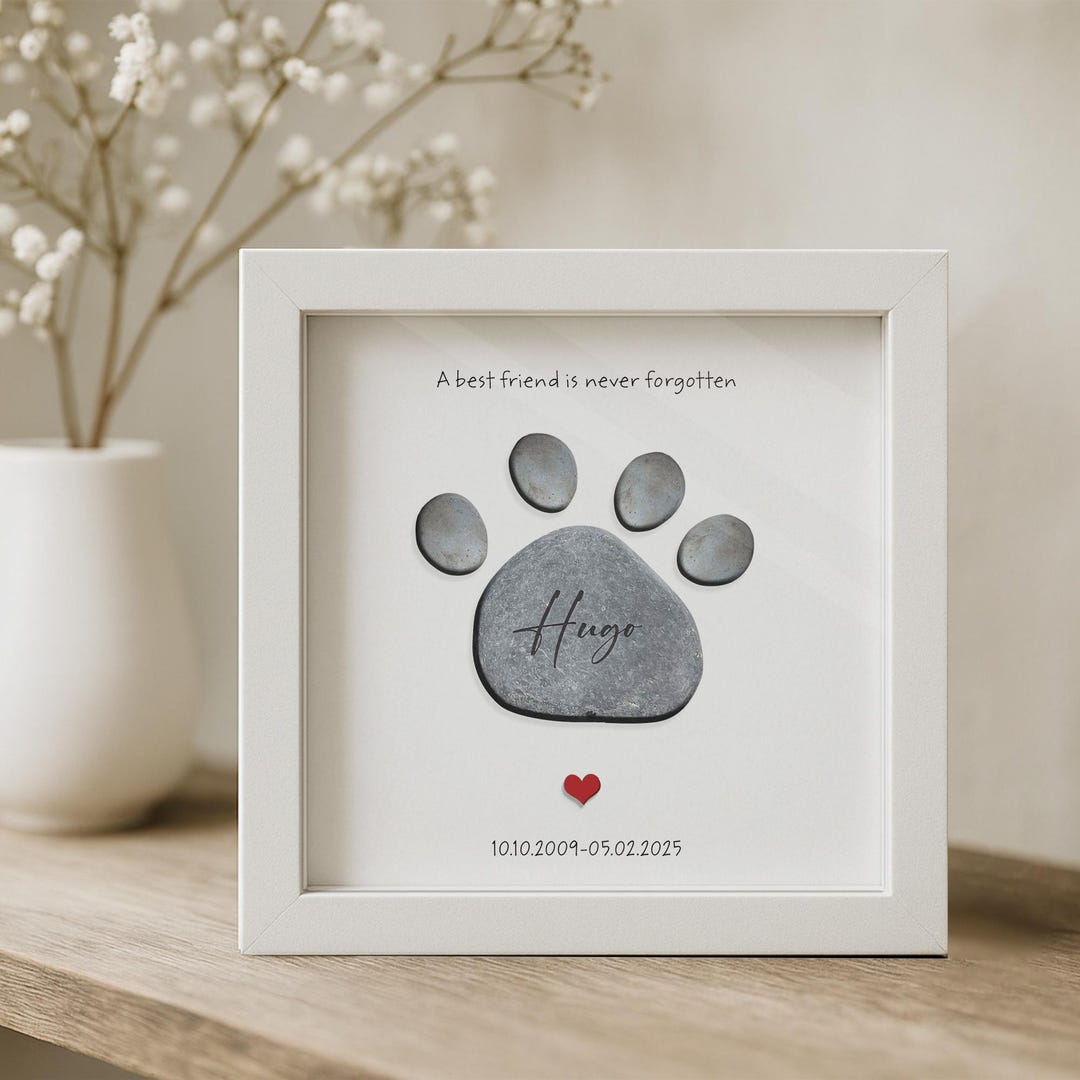 Personalized Pet Memorial Frame: Paw Print Stone Art, Loss of Dog/cat ...