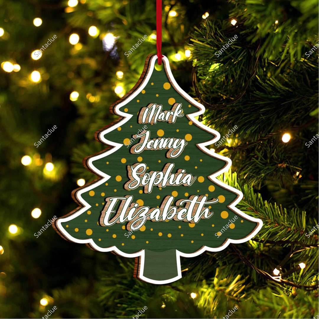 christmas-tree-family-name-ornament-2-layers-wood-ornament-etsy