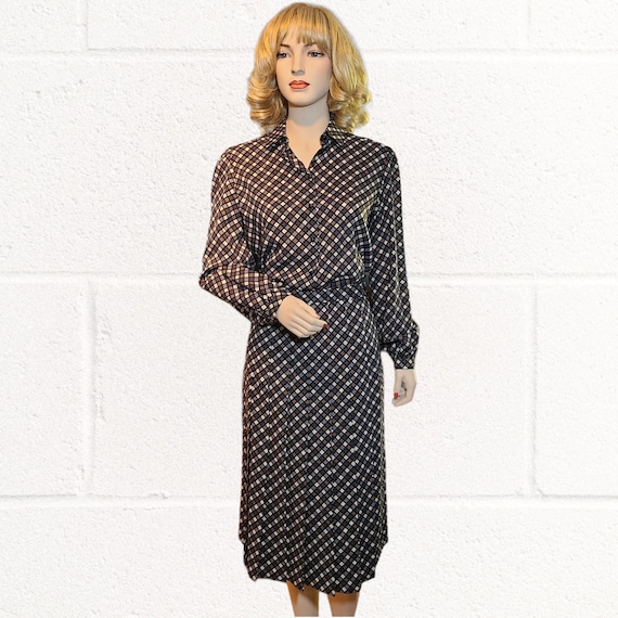 Jaeger, NWT Vintage 1983 Jaeger 100% Wool Women's 2-Pc Gingham Plaid Button-Up Blouse Shirt w/ Matching Pleated Midi Skirt ~ Shirt Sz 36 Skirt Sz 14
