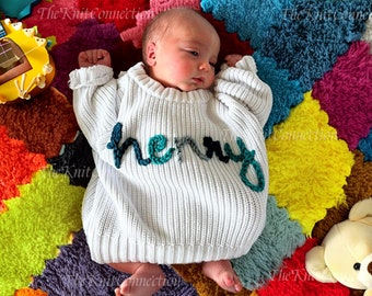 Customized Baby Sweater: Personalized Name, Embroidered Design, Newborn Girl Coming Home Outfit, Knitted Gift for Babies