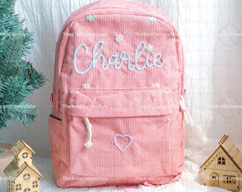 Personalized Corduroy Backpacks: Handmade School Bags with Custom Embroidery for Kids and Toddlers
