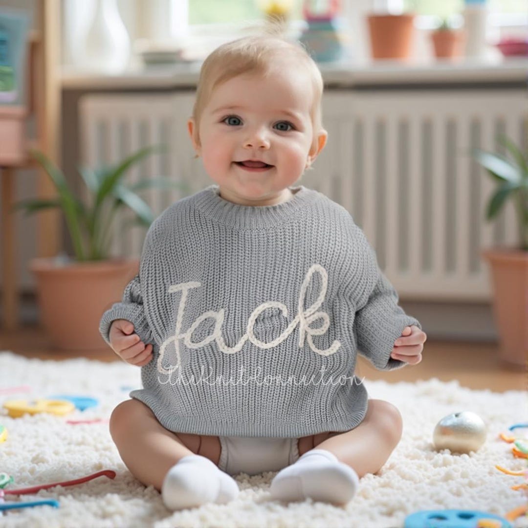 Handmade Embroidered Baby Sweater: Custom Name Toddler Jumper