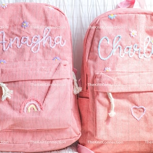 Sacs à dos personnalisés en velours côtelé : sacs d'école faits main avec broderie personnalisée pour enfants et tout-petits