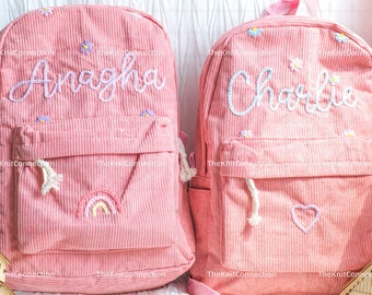 Personalized Corduroy Backpacks: Handmade School Bags with Custom Embroidery for Kids and Toddlers