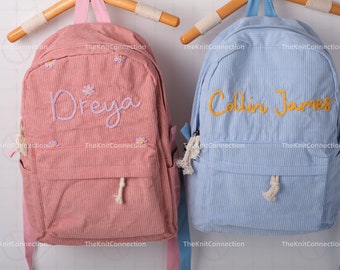 Personalized Corduroy Backpacks: Handmade School Bags with Custom Embroidery for Kids and Toddlers