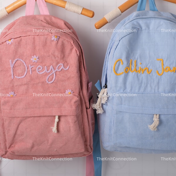 Personalized Corduroy Backpacks: Handmade School Bags with Custom Embroidery for Kids and Toddlers