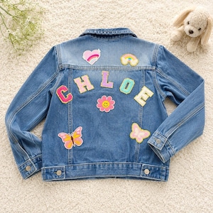 Personalized Kids Denim Jacket, Custom Name Chenille Letter Patch Jean Jacket, Keepsake Gift