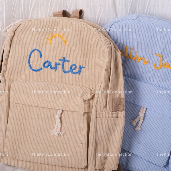 Personalized Corduroy Backpacks: Handmade School Bags with Custom Embroidery for Kids and Toddlers