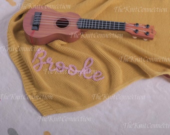 Cozy Embrace: Hand-Embroidered Personalized Knit Baby Blanket - A Custom Name Swaddle Blanket to Warmly Wrap Your Little One