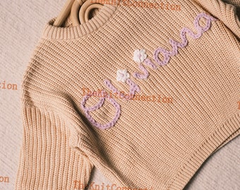 Customized Baby Sweater: Personalized Name, Embroidered Design, Newborn Girl Coming Home Outfit, Knitted Gift for Babies