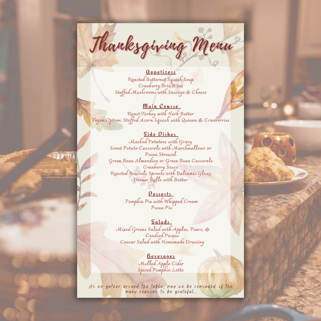 Thanksgiving Editable Menu Template - Etsy