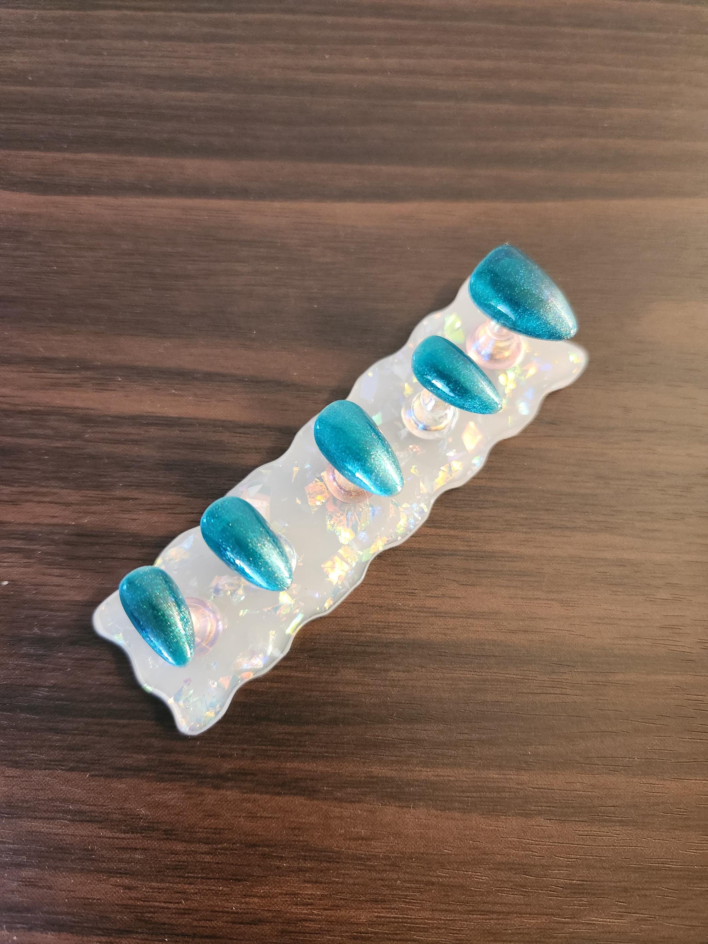 Teal Cat-eye Nails, Short Almond 30pc - Etsy