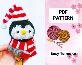 Patrón Amigurumi Pingüino con Gorro Navideño [Inglés-Francés]