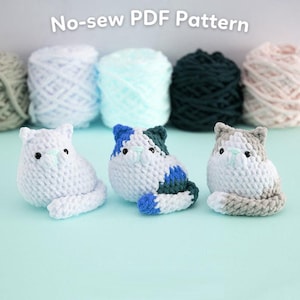 Cute Cat Amigurumi Crochet Pattern Bundle PDF | 3-in-1 No-Sew Tutorials & Cat Bun Designs in English, German, French, Spanish