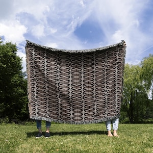 Mid-Century Modern Woven Cotton Blanket In Black And Warm Beige